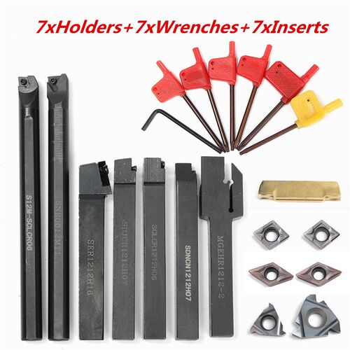 7PCS DCMT CCMT Solid Carbide Insert + 7PCS 12MM Lathe Turnin