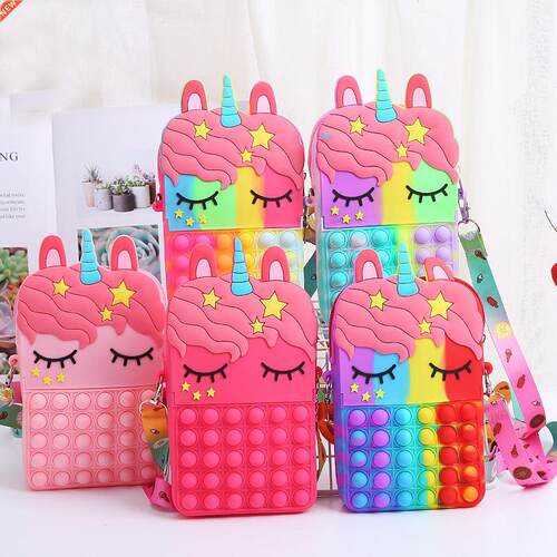 Fashion Fidget Toys Push Bubbles Toy Rainbow Unicorn Coin Pu
