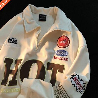 Vintage hoodie retro niche design half zipper high neck swea