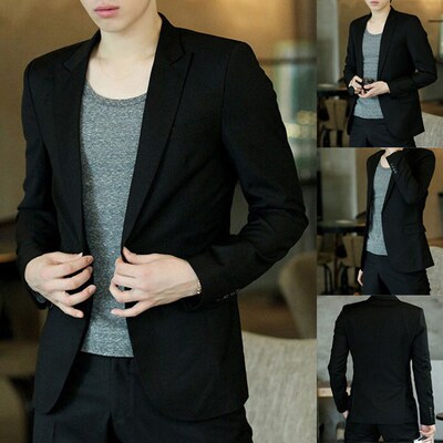 2021 Fashion Men Blazer Coat Slim Suit Korean Style Black Ca