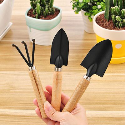 3pcs Mini Shovels Spade Rake Claw Tool with Wooden Handles T