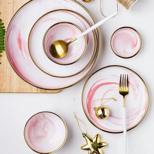 Pink Marbe Dinnerware Dinner Plates Lunch Plates Fruit