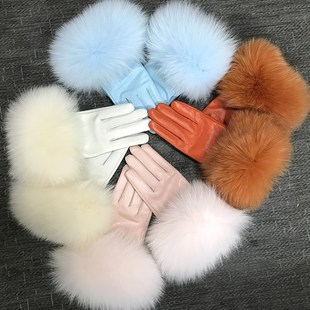 Real Sheepskin Fox Fur Gloves Women's Genuine Leather Glove