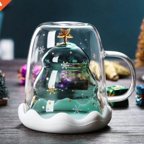 300ml Christmas Tree Doule Glass Water Cup Milk Mug Coffee