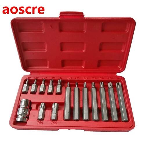 15pcs Torx Bits 1/2 inch Drive Socket Adaptor Chrome Vanadiu