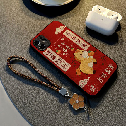 适用opporeno15 13 12 pro 10/7/6pro/9/14手机壳reno11硅胶8创意个性皮纹防摔保护套挂绳潮新款马年吉祥富贵