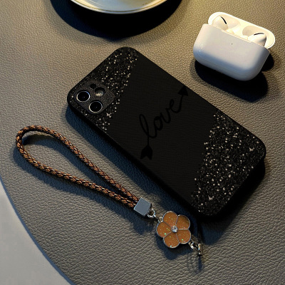 适用华为荣耀100 90 70 pro/60女300 400 50手机壳0pro硅胶创意皮革纹全包防摔保护套挂绳新款黑色英文箭头