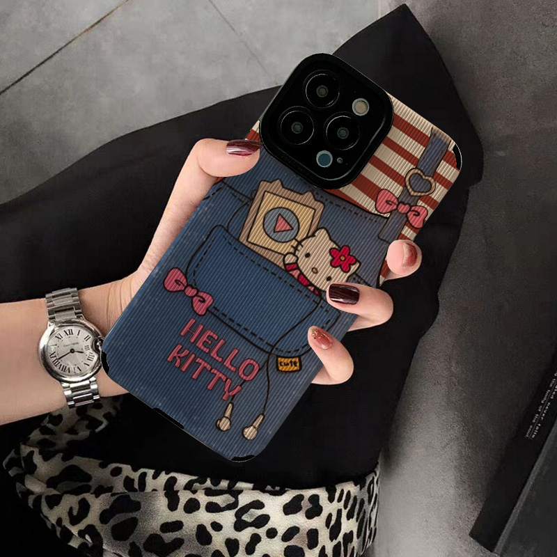 适用oppo reno11 pro手机壳7 6新款reno10 4se reno9 8pro 7se 5G版个性创意保护套硅胶壳软壳女条纹牛仔凯蒂