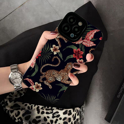 适用华为mate50 Pro手机壳40 80 pro mate60pro新款5G版 P40 P50 P30 PRO个性创意保护套硅胶软豹子红色花朵