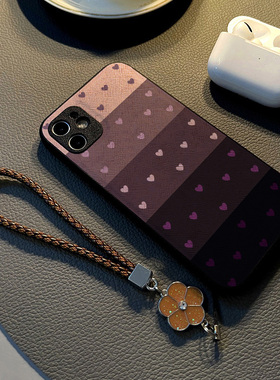 适用华为nova12 pro/nova14 9/7se/6手机壳nova11女15硅胶5ipro创意皮革纹防摔软保护套挂绳新款拼接紫色爱心