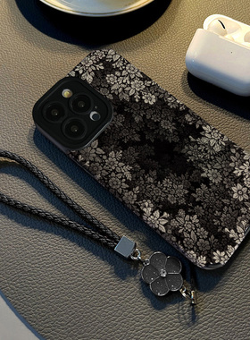 适用oppo reno10手机壳7 6 PRO新款reno5 4se reno9 8pro 7se 5G版挂绳手绳保护套硅胶壳软壳女黑暗白色茶花