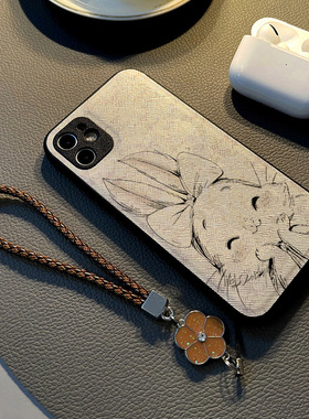 适用oppofind x8 x7 x6 x5 pro/x9/Find X8 Pro手机壳硅胶创意皮纹全包防摔保护套女挂绳新款素描托腮兔子