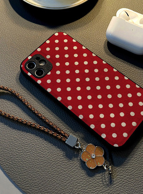 适用opporeno10pro+/7se/6pro/reno9 5/4手机壳reno15硅胶8创意个性皮纹防摔保护套女挂绳潮新款红底白色波点