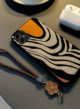 黄色斑马纹新款适用opporeno12 pro/8/6pro/reno5 9/4se手机壳reno 10硅胶15创意个性皮革纹防摔保护套女挂绳