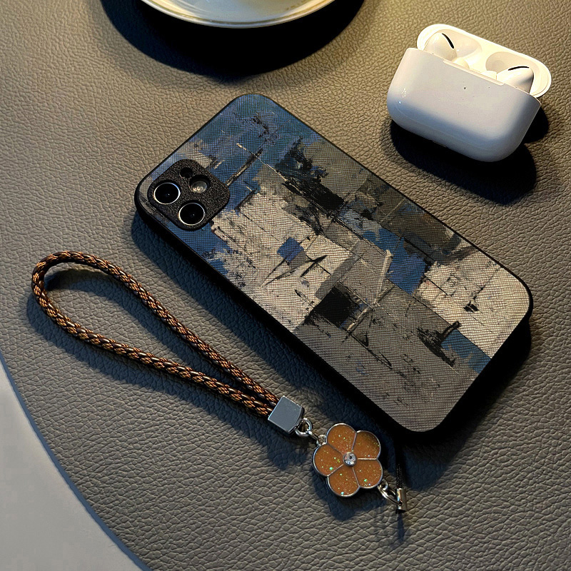 适用vivos18pro/s17e/s12/s30/s19/s20手机壳s15女s10硅胶s16创意个性皮革纹防摔保护套挂绳新款油画蓝灰涂鸦