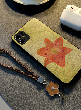 适用oppofind x8 x7 x6 x5 pro/x9/Find X8 Pro手机壳硅胶创意皮纹全包防摔保护套女挂绳新款红色花朵星星