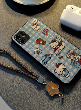 适用oppofind x8 x7 x6 x5 pro/x9/Find X8 Pro手机壳硅胶创意皮纹全包防摔保护套女挂绳新款蓝色格子猫咪