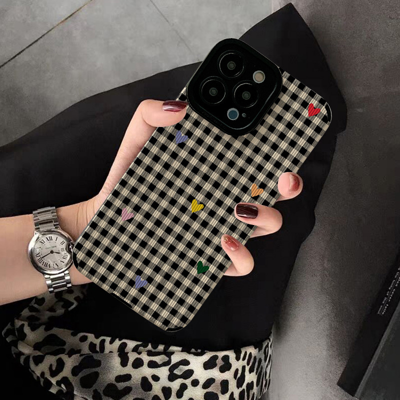 适用vivo S17手机壳S15 S10 pro新款 s19 s7 s19 s16创意s20个性s12保护套软硅胶女高级皮纹黑白格子爱心