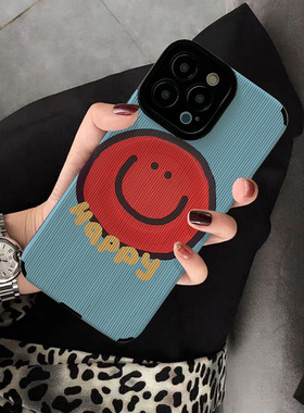 适用小米红米note12手机壳note10pro新款note10 8 9 pro 5G版note11pro+个性12创意保护套硅胶软蓝底红色笑脸