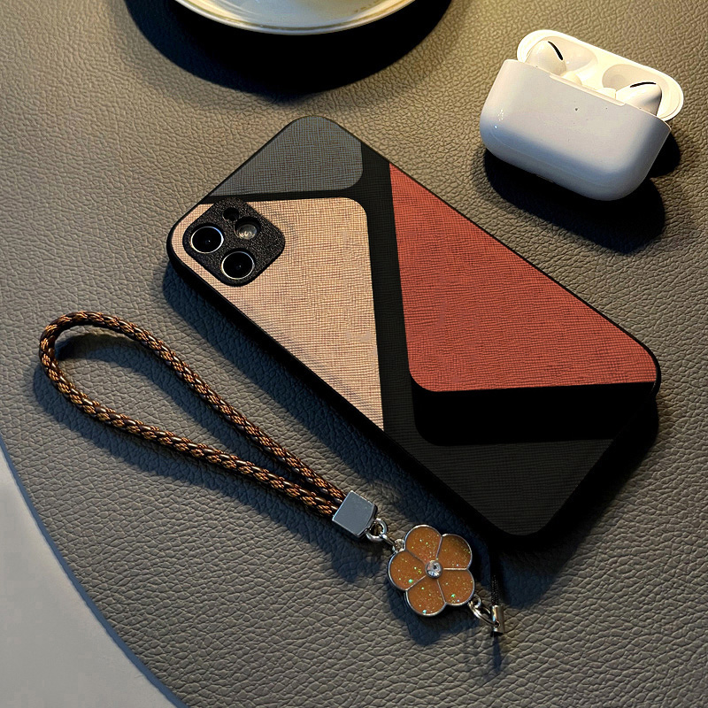 适用苹果iPhone14手机壳13/12Pro/Max/17/16/15少女17硅胶创意皮纹全包防摔保护套挂绳潮牌简约纯色三色拼接