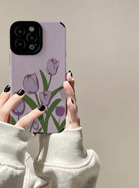日韩高级感紫色郁金香适用opporeno8手机壳reno8pro+新款reno7 7pro 7se全包reno6 5 4pro软胶4se保护套5k女