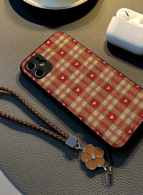 适用华为nova 13 12 pro/nova9se8/7/6手机壳nova11女15硅胶14创意皮革纹防摔软保护套挂绳新款爱心红绿格子