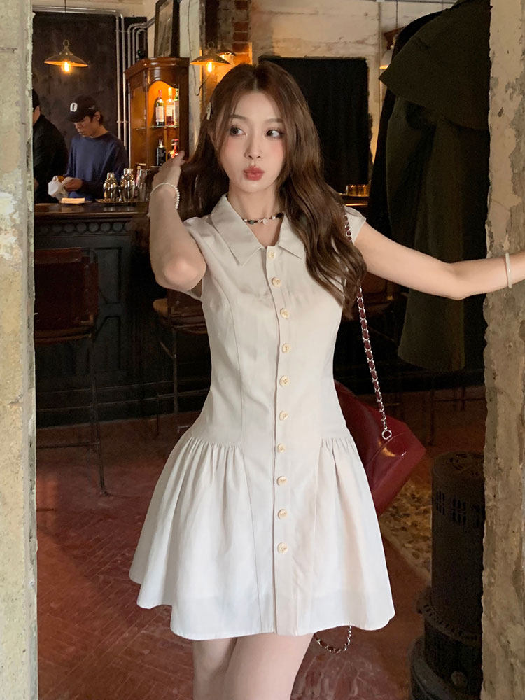 CINCHED WAIST SLIM SLIM TEMPERAMENT SLEEVELESS HOT GIRL PLEATED SKIRT WOMENS SUMMER NICHE DESIGN LUXURY DRESS