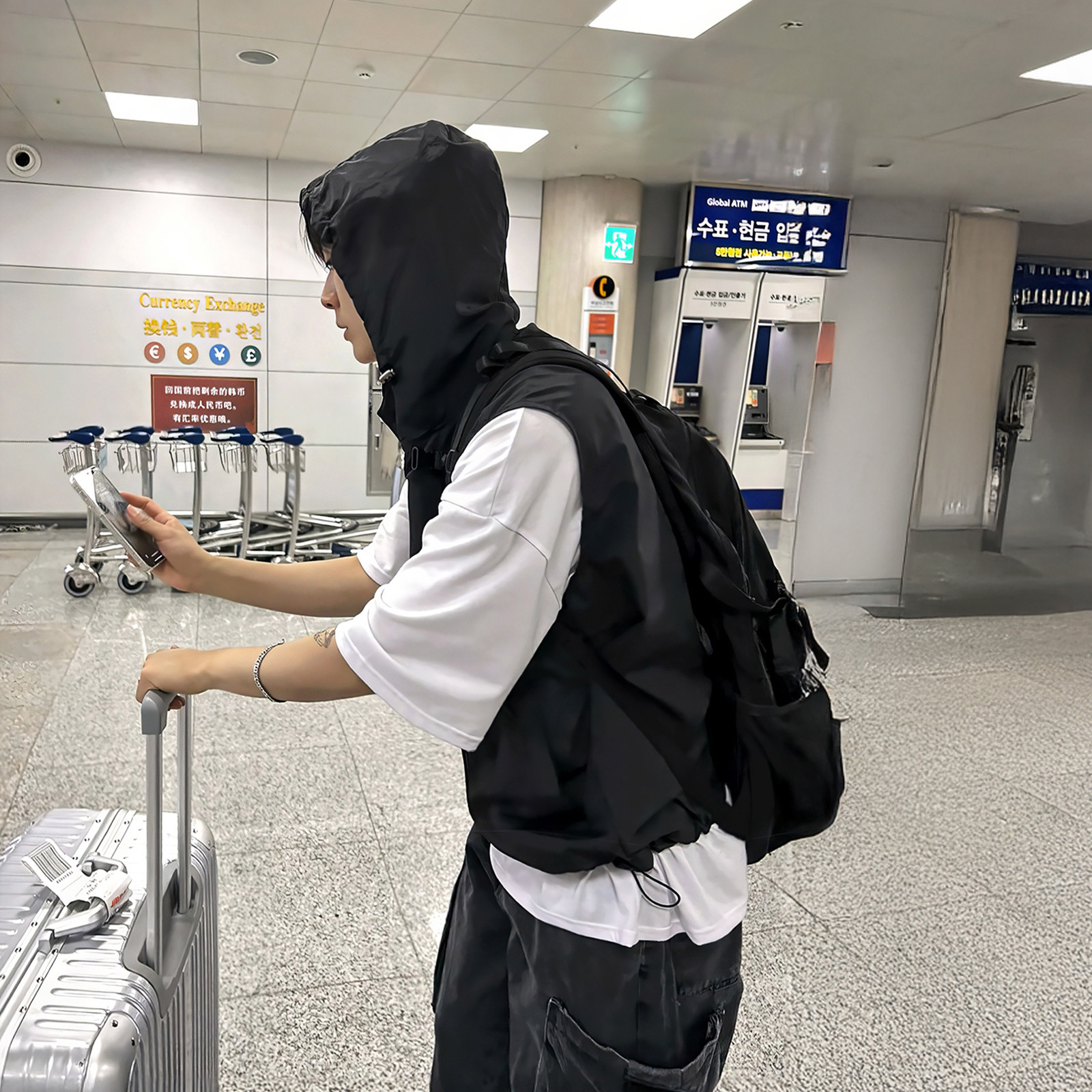 davidme黑色连帽夹克男女同款夏季薄款透气ins风工装机能外套上衣图片