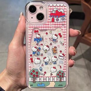 kitty猫适用苹果16promax手机壳女新款iPhone16 14 15plus卡通13流沙6p可爱xr全包i6 7 8p透明i11保护套12pro