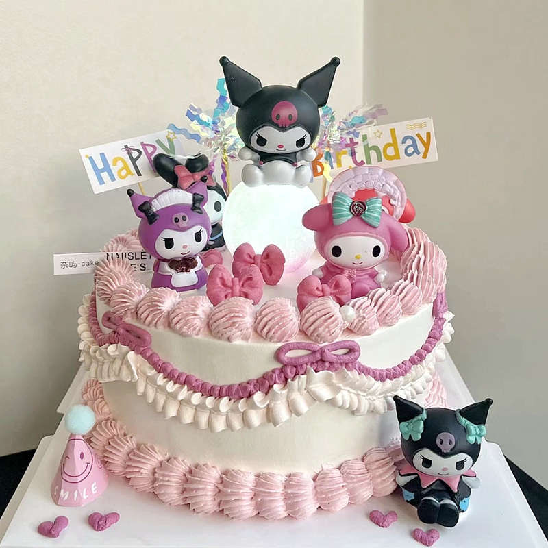 复古黑粉系库洛米三丽鸥恰怕狗蛋糕装饰儿童宝宝生日甜品台小插件