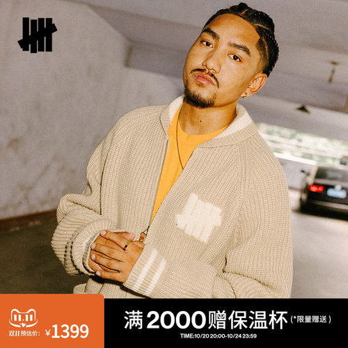 UNDEFEATED五条杠官方元宝针翻领运动设计元素LOGO开衫26秋冬新品