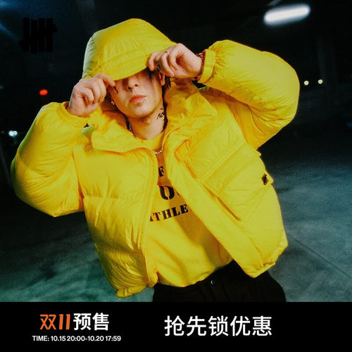 五条杠防泼水连帽短款羽绒服外套