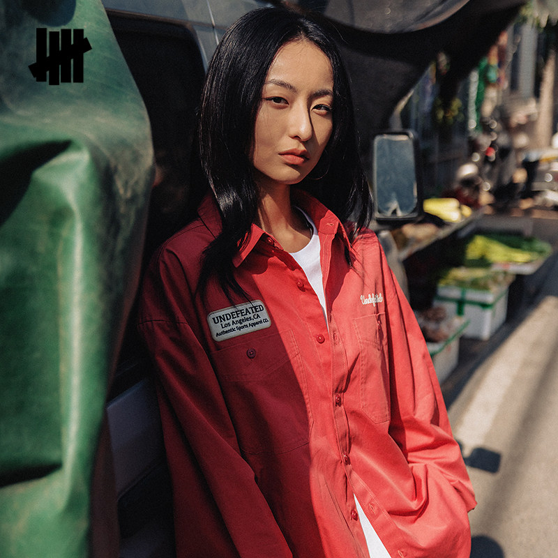 UNDEFEATED五条杠官方春季新品时尚潮流美式刺绣LOGO工装长袖衬衫