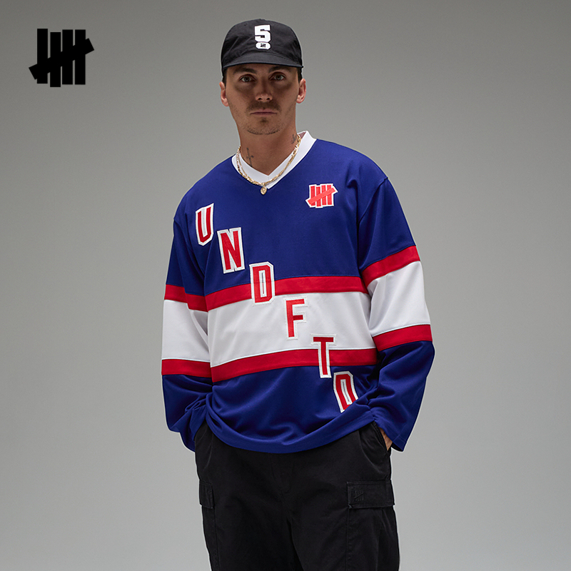 五条杠曲棍球元素长袖上衣