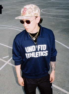 UNDEFEATED五条杠官方秋季新品休闲半拉链重磅翻领卫衣