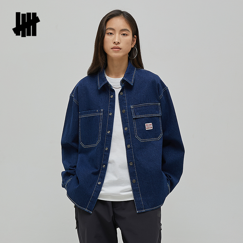 新品工装口袋牛仔长袖衬衫