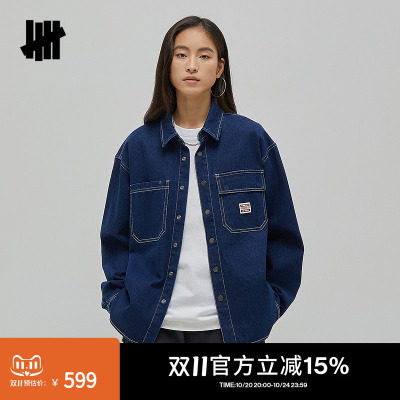 新品工装口袋牛仔长袖衬衫