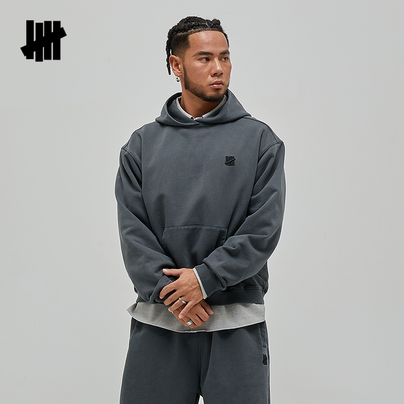 UNDEFEATED五条杠官方春季新品毛圈内里水洗做旧基础连帽卫衣