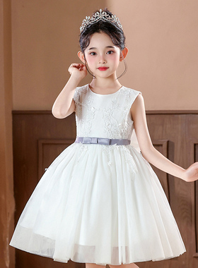 女童连衣裙夏季白色生日公主裙幼儿园毕业表演儿童网纱演出礼服裙