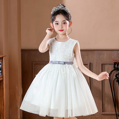 女童连衣裙夏季白色生日公主裙幼儿园毕业表演儿童网纱演出礼服裙