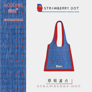 奥松波点帆布包高级感红蓝韩系慵懒风大学生上课上班通勤单肩袋