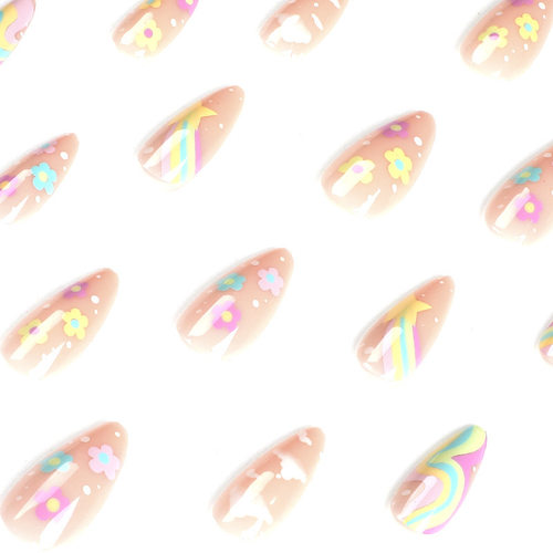 穿戴式指甲贴彩虹星星白色云朵多色花花可穿戴甲片press on nails