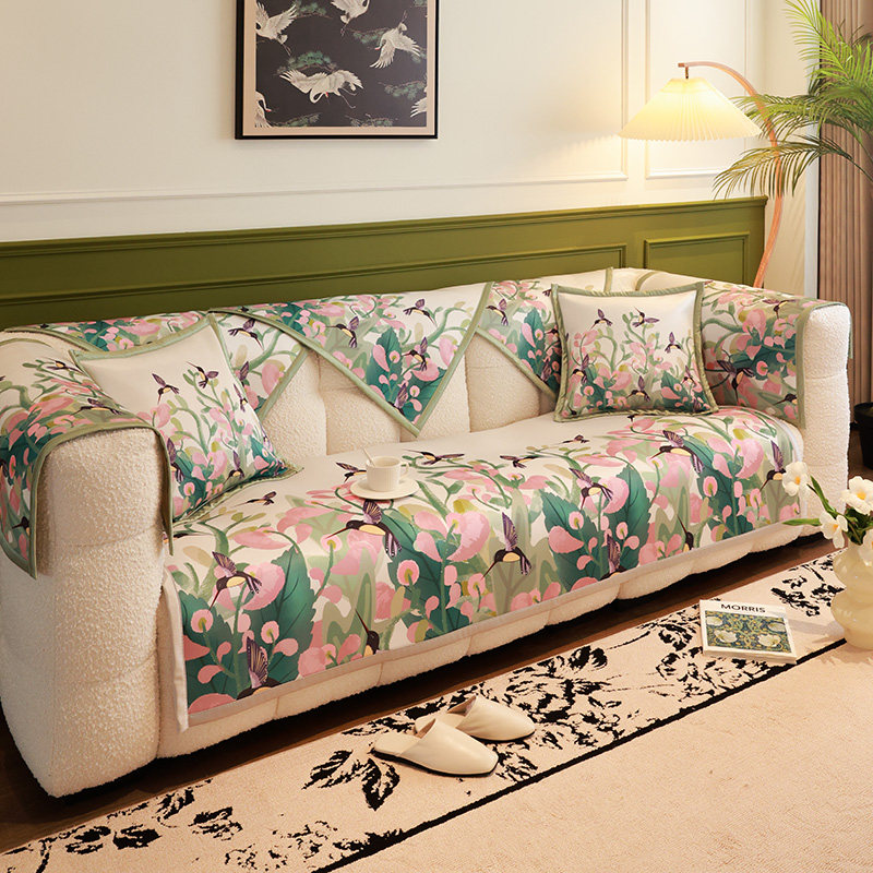 枕西湖夏季田园凉感冰丝沙发垫新款客厅防滑组合坐垫现代水洗凉垫