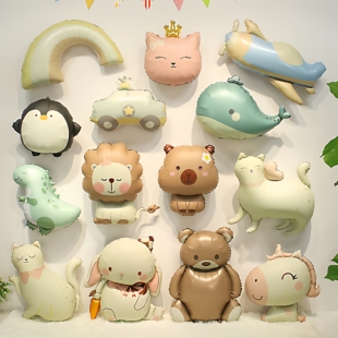 ins哑光卡通可爱动物造型气球宝宝周岁生日百天布置装饰拍照道具