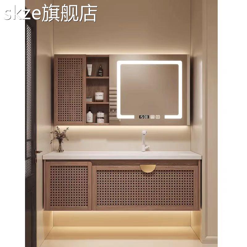 skze中古风藤编浴室 柜 组合可丽耐一体盆原木侘寂风卫生间洗手池洗漱 台