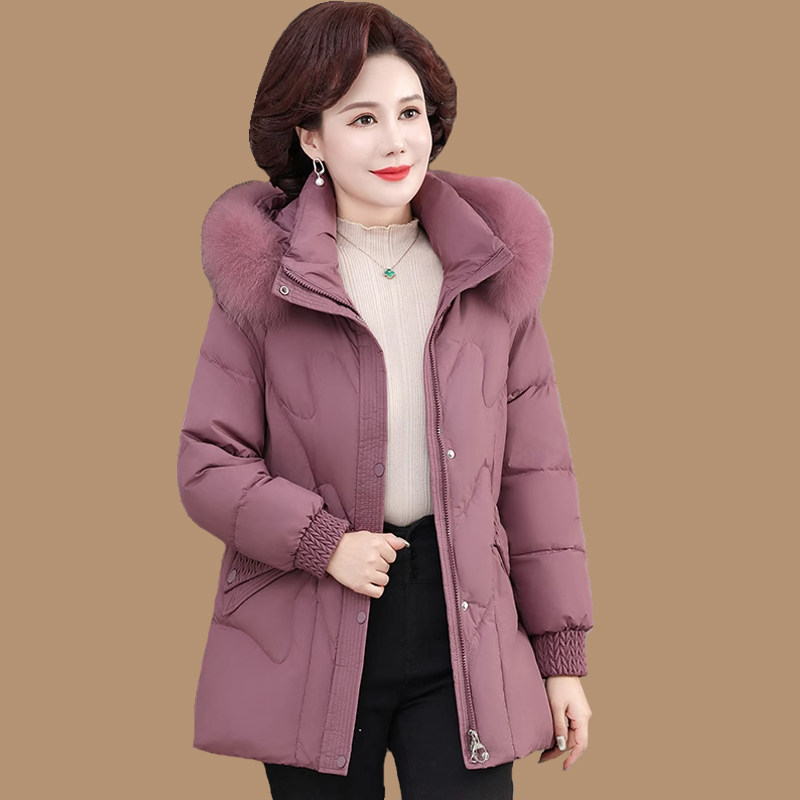 妈妈羽绒棉服女新款冬季加绒加厚时尚中老年女冬装洋气棉衣外套女