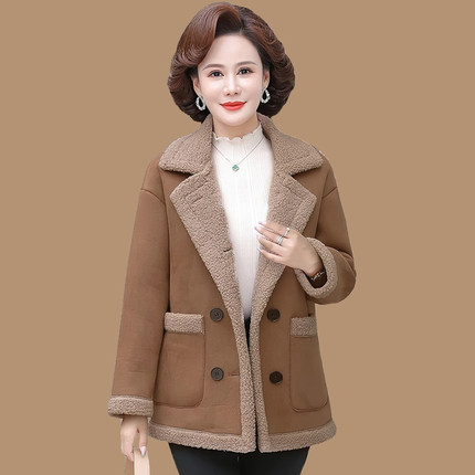 妈妈冬装羊羔绒外套加绒加厚洋气棉衣女秋冬新款中老年人冬季棉服