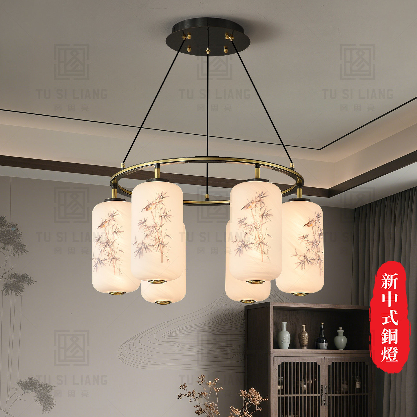 饭厅圆餐桌吊灯新中式设计师款餐厅灯中国风高档全铜卧室书房灯