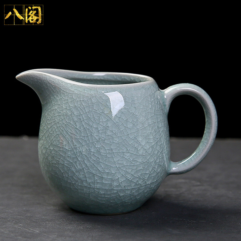 汝窑冰花功夫茶具配件公道杯匀杯一体开片陶瓷分茶器茶海过滤公杯