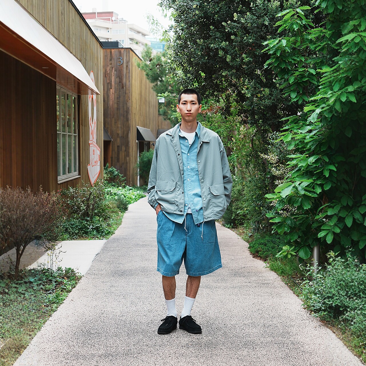 【NextVogue】TNF北面紫标Denim Tuck Field Shorts 直筒牛仔短裤
